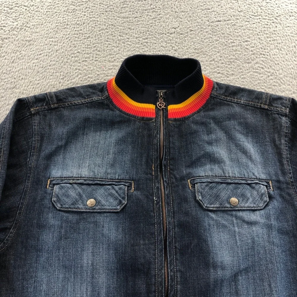 Vintage Rocawear Jacket Girls XL (18-20) Blue Denim Zip Felt Logo Y2k Hip Hop